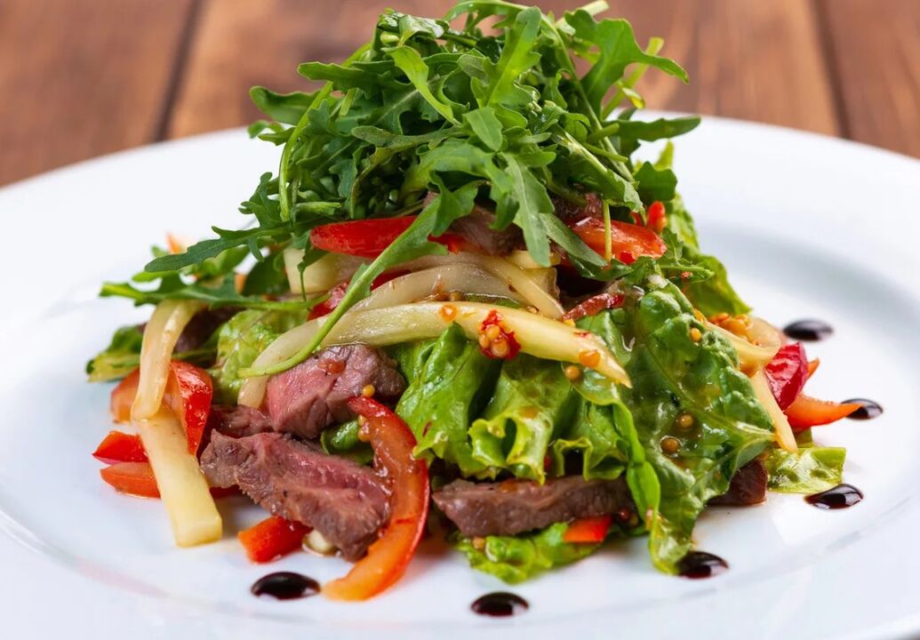 Veal salads and vegetables